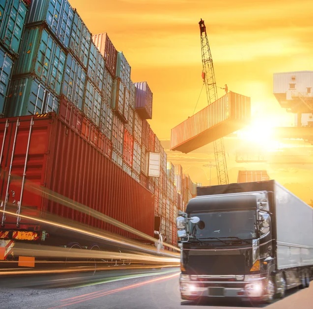 loading containers on trucks