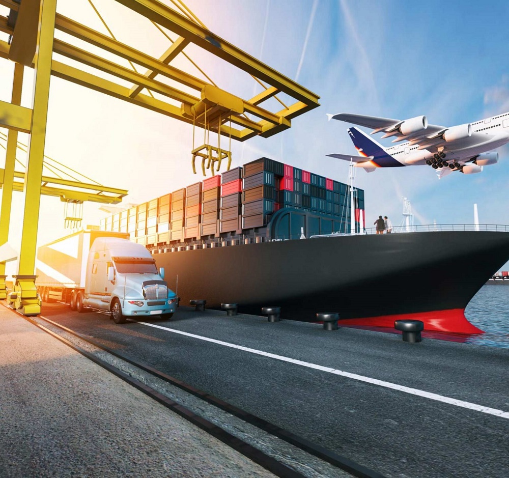 logistics -ship truck and plane
